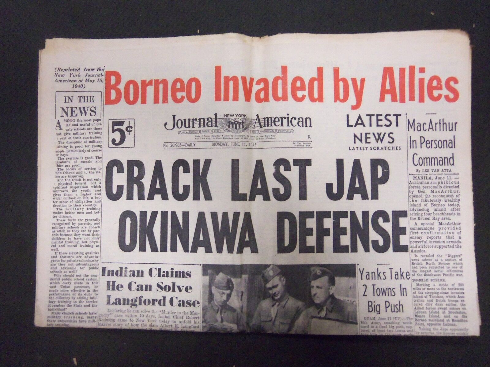 1945 JUNE 11 NEW YORK JOURNAL AMERICAN - CRACK LAST JAP OKINAWA DEFENSE- NP 2306