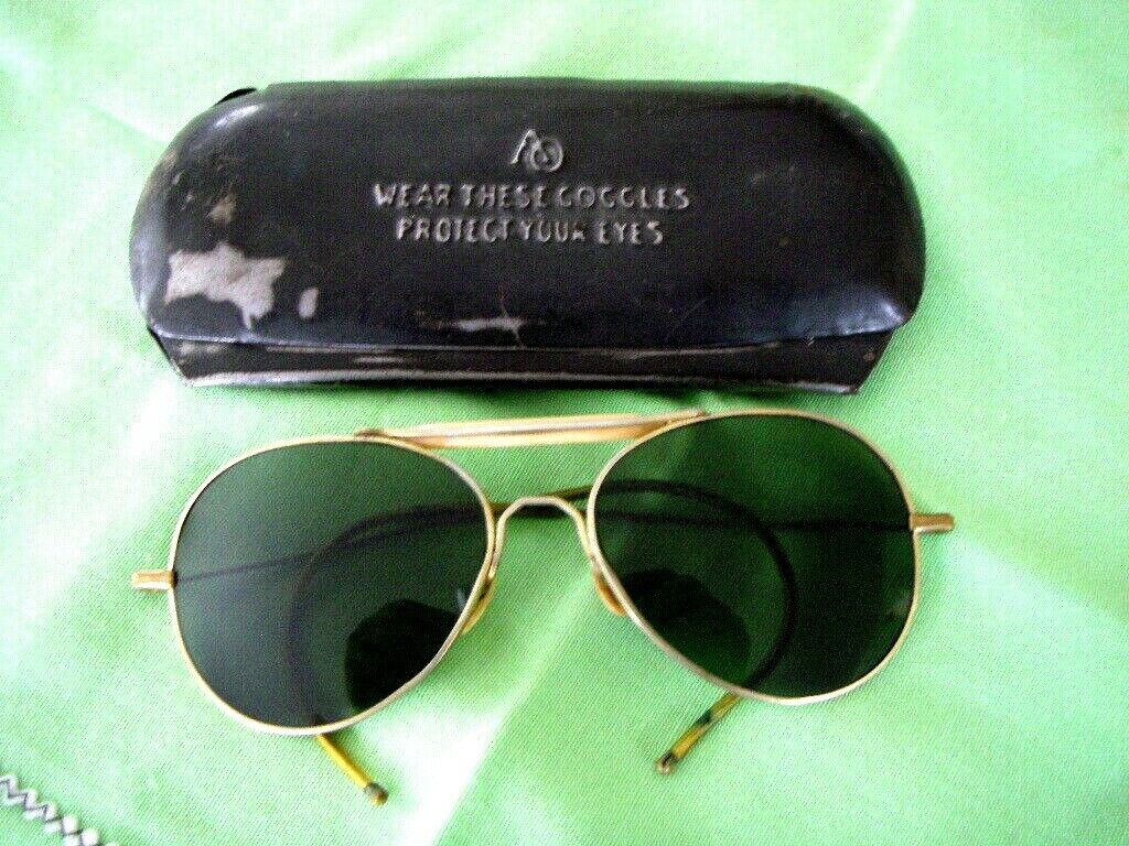 1950\'s American Optical Green Aviator Style Goggles AO & Safety Glasses Case