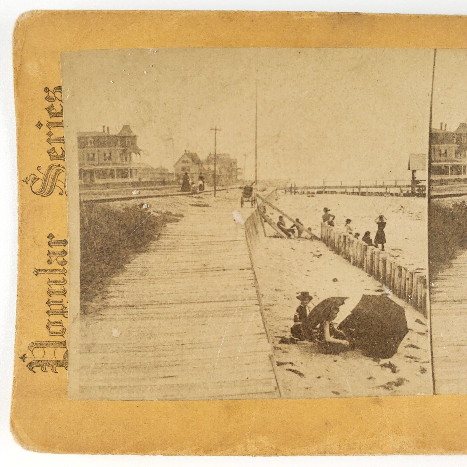 Cape May Beach Boardwalk Stereoview c1885 New Jersey Swimmers J S Johnston A2175
