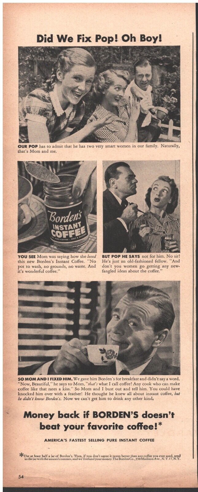 1947 Borden\'s Instant Coffee Vintage Original Magazine Print Ad