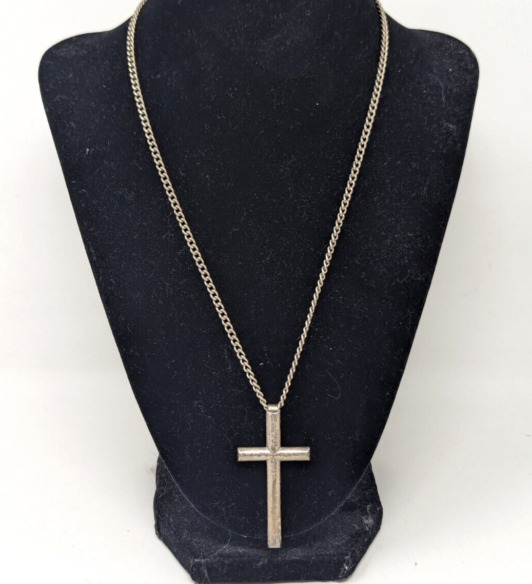 Vintage Miriam Haskell Patent 3427691 Metal Cross Religious Pendant Necklace A24
