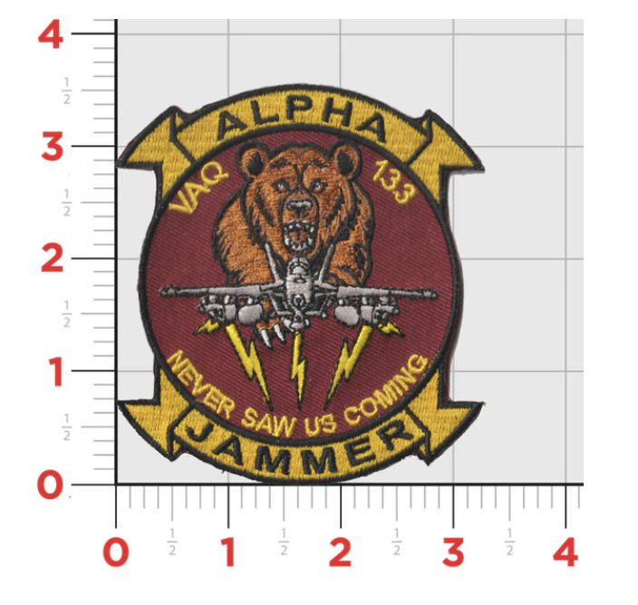 NAVY VAQ-133 WIZARDS ALPHA JAMMERS GRIZZLEY HOOK & LOOP EMBROIDERED PATCH