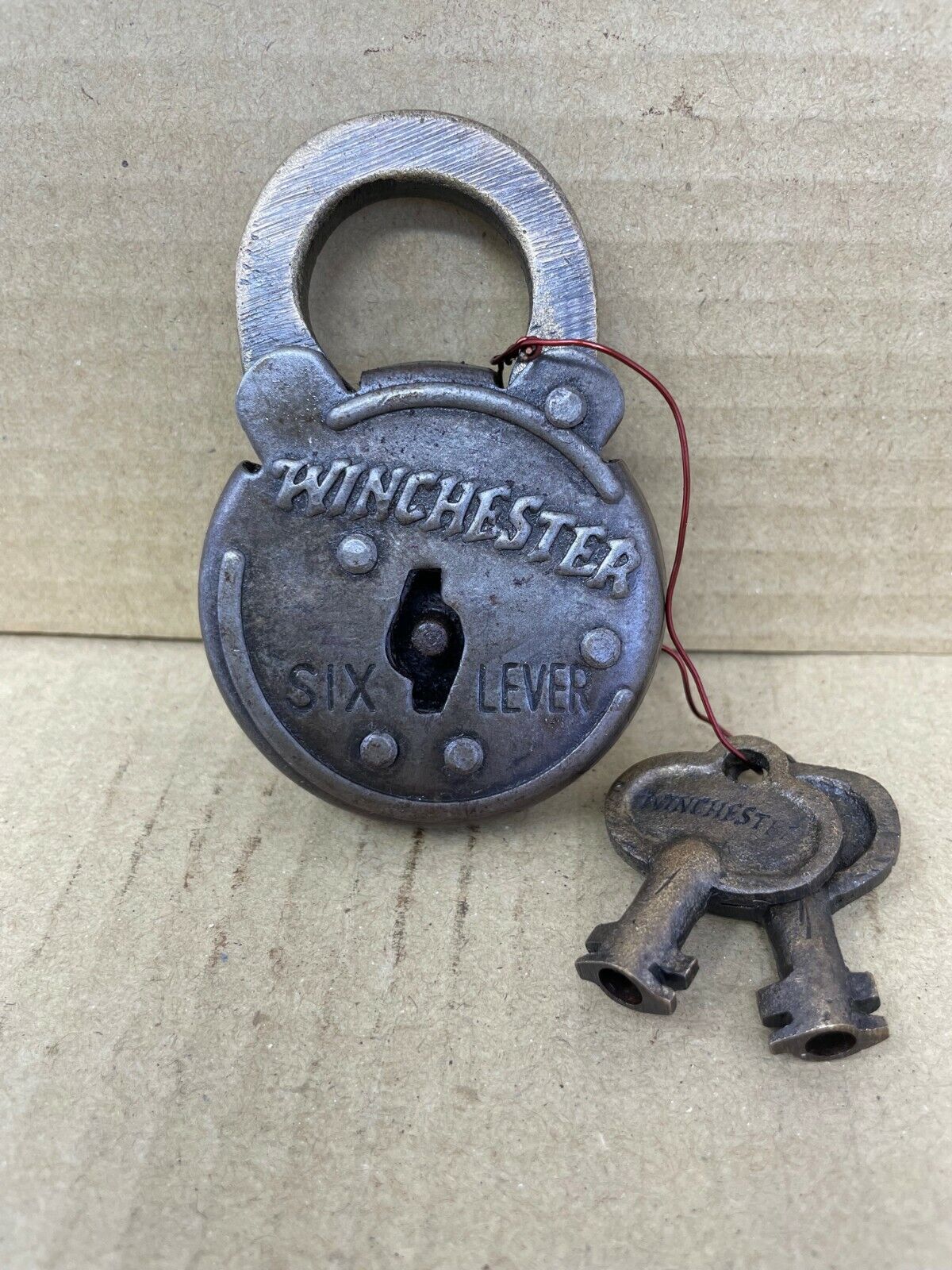 Winchester Firearms Logo Padlock, Steel Lock, Antique Finish with 2 Keys