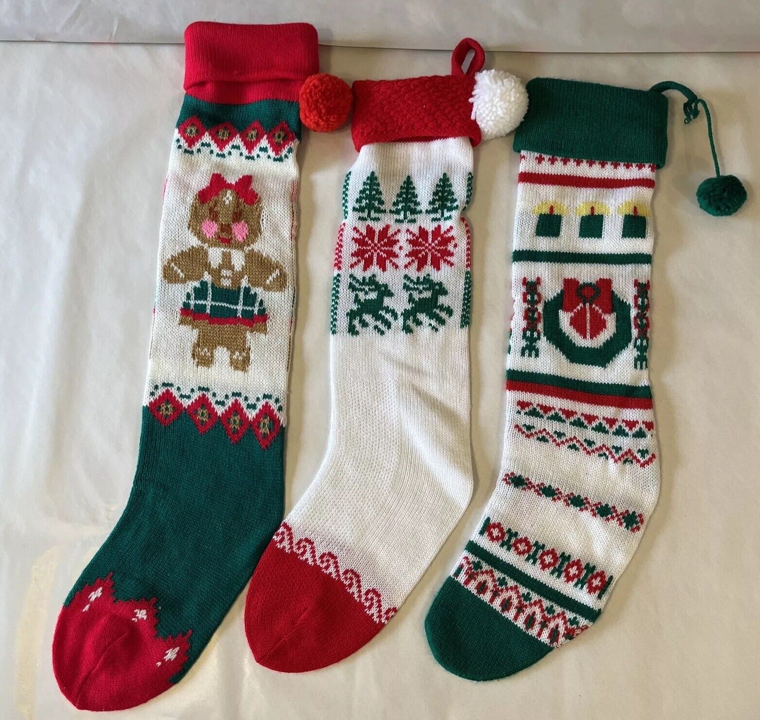 3 Vintage 1980s Acrylic  Christmas Stocking 3 Different Designs