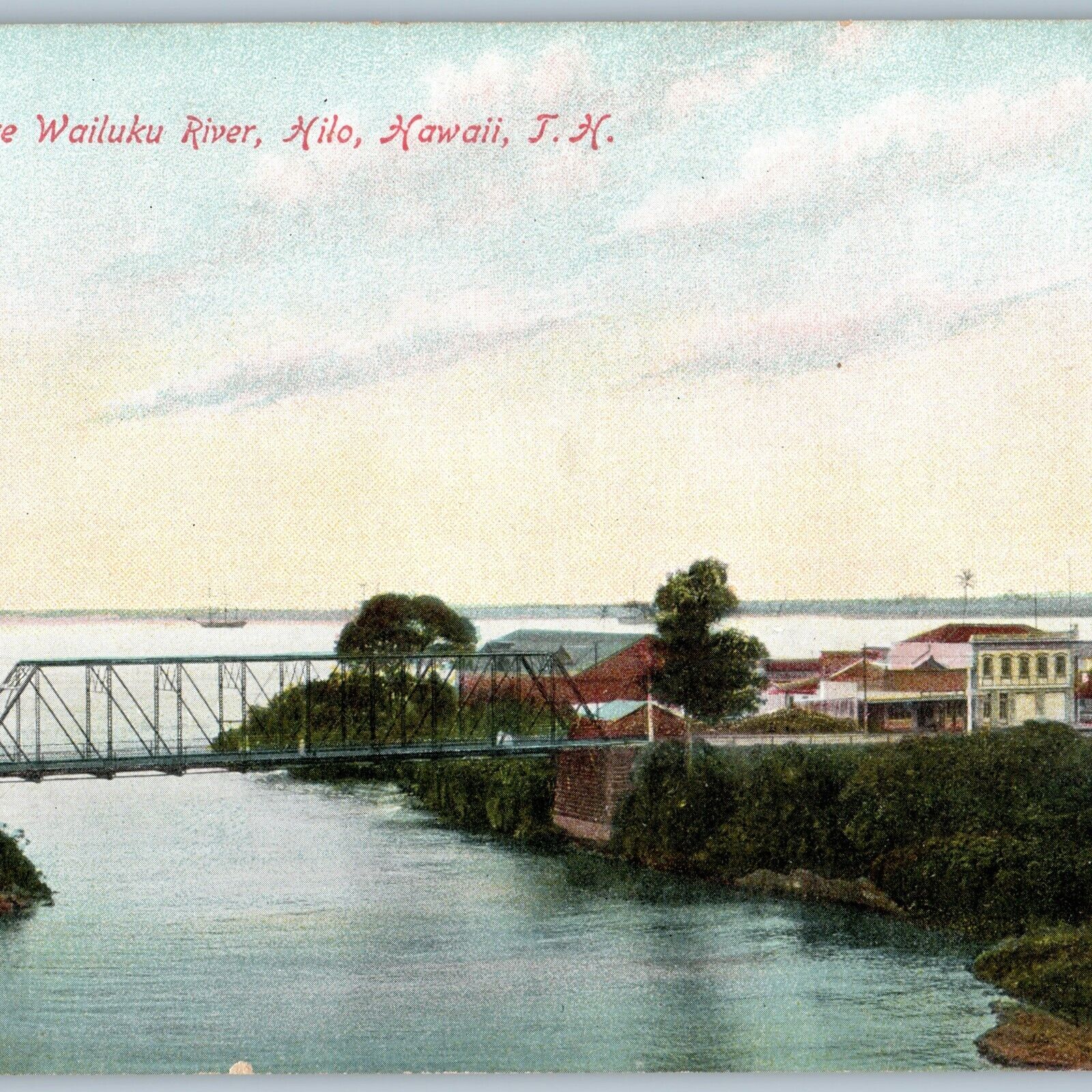 c1910s Hilo, HI Lower Bridge Wailuku River Downtown Aerial Hawaii Territory A188