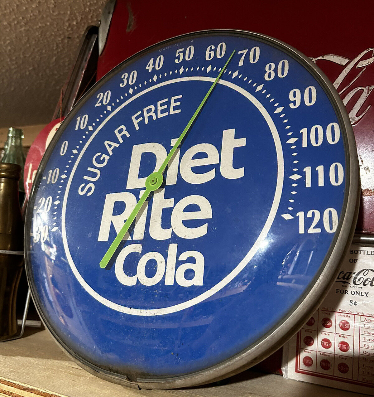 VINTAGE 1950's DIET RITE COLA Sugar Free THERMOMETER - GLASS FACE - Working