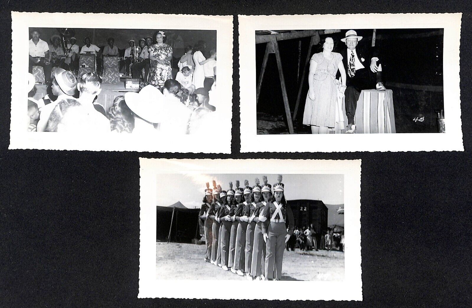 3 c1940\'s ? Circus Related Glossy Photos w/ Scalloped Edges & Emb. Borders