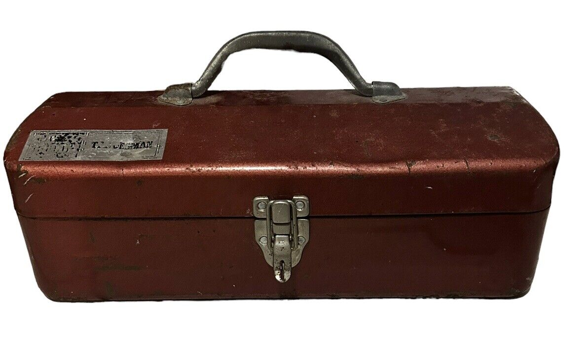 Vintage Red Metal Toolbox Tackle Box Tradesman My Buddy Louisville, KY USA 15”