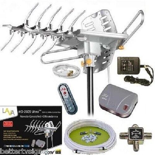 LAVA HD2605 HDTV DIGITAL ROTOR AMPLIFIED OUTDOOR TV ANTENNA HD UHF VHF FM CABLE