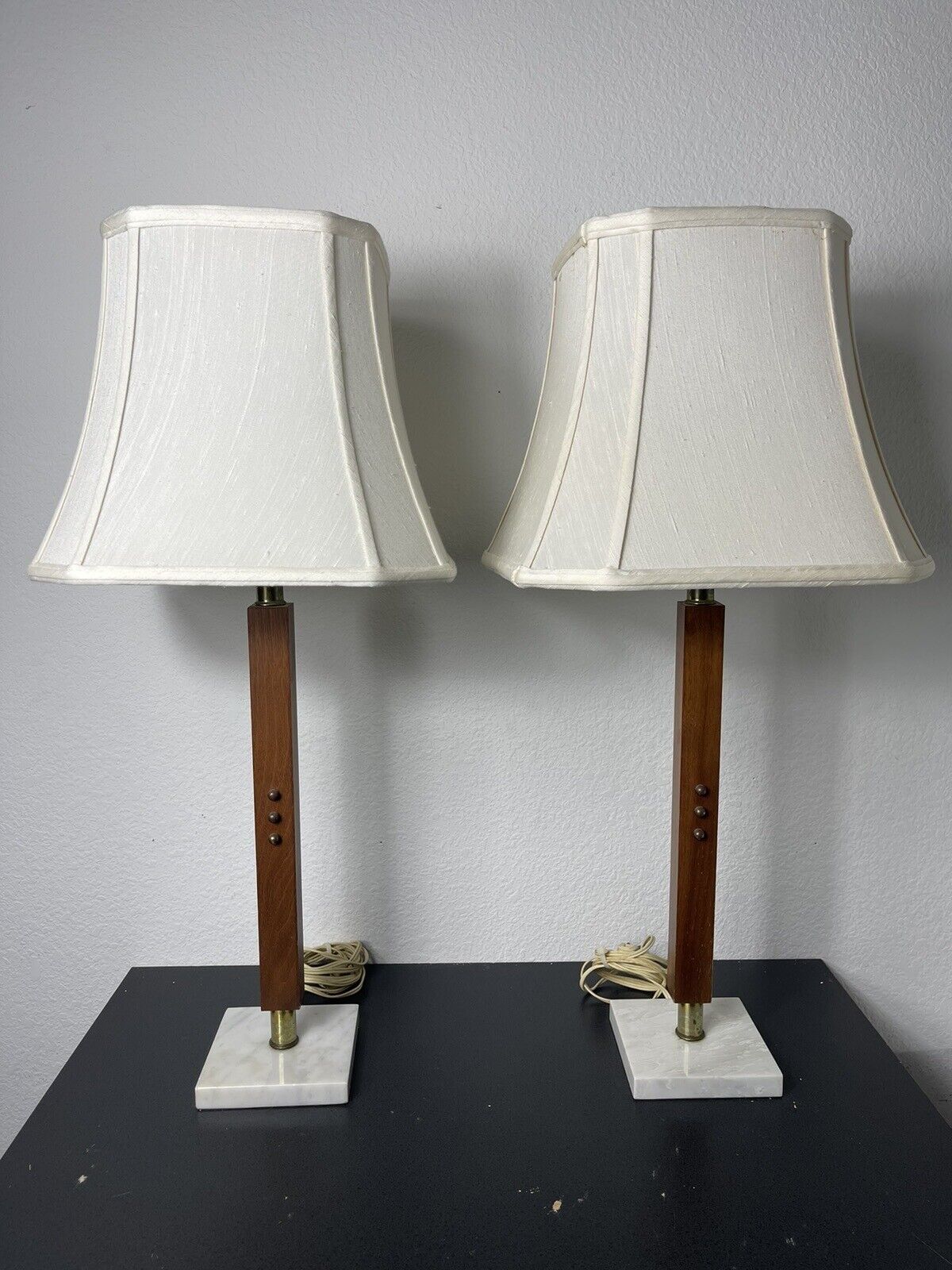VINTAGE LAUREL LAMP CO TABLE LAMP MCM MID CENTURY MODERN BRASS WALNUT MARBLE