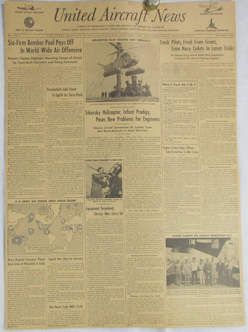 Vintage 1943 Chance Vought Sikorsky Helicopter LARGE Newspaper Print Ad
