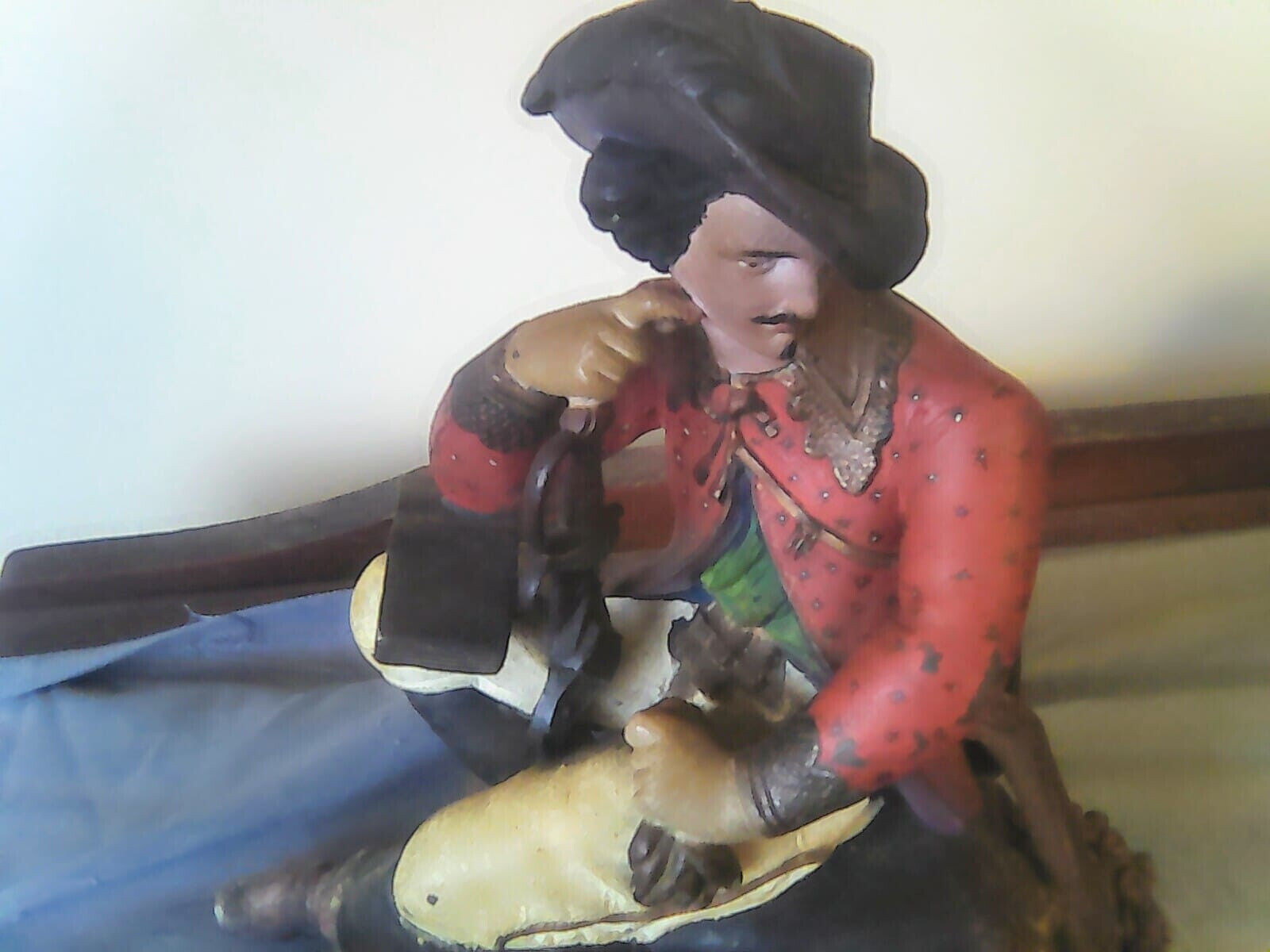 1800's HAND PAINTED METAL STATUE SOLDIER W/MANDOLIN NICE 