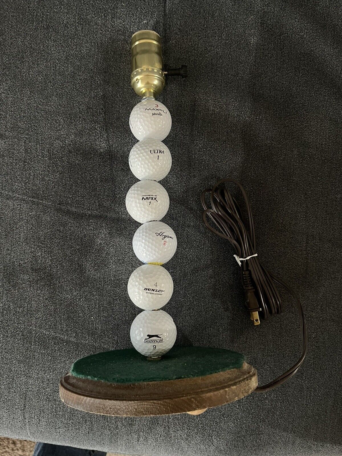 Custom Hand Made Golf Ball Lamp w/Wood Base, 14” High, Works; Read Description