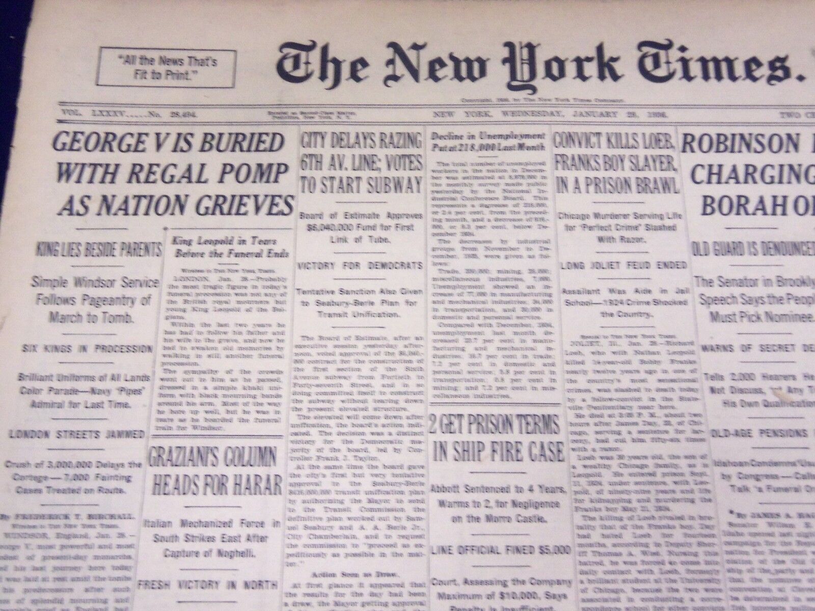 1936 JAN 29 NEW YORK TIMES - GEORGE V, IS BURIED WITH REGAL POMP - NT 1853