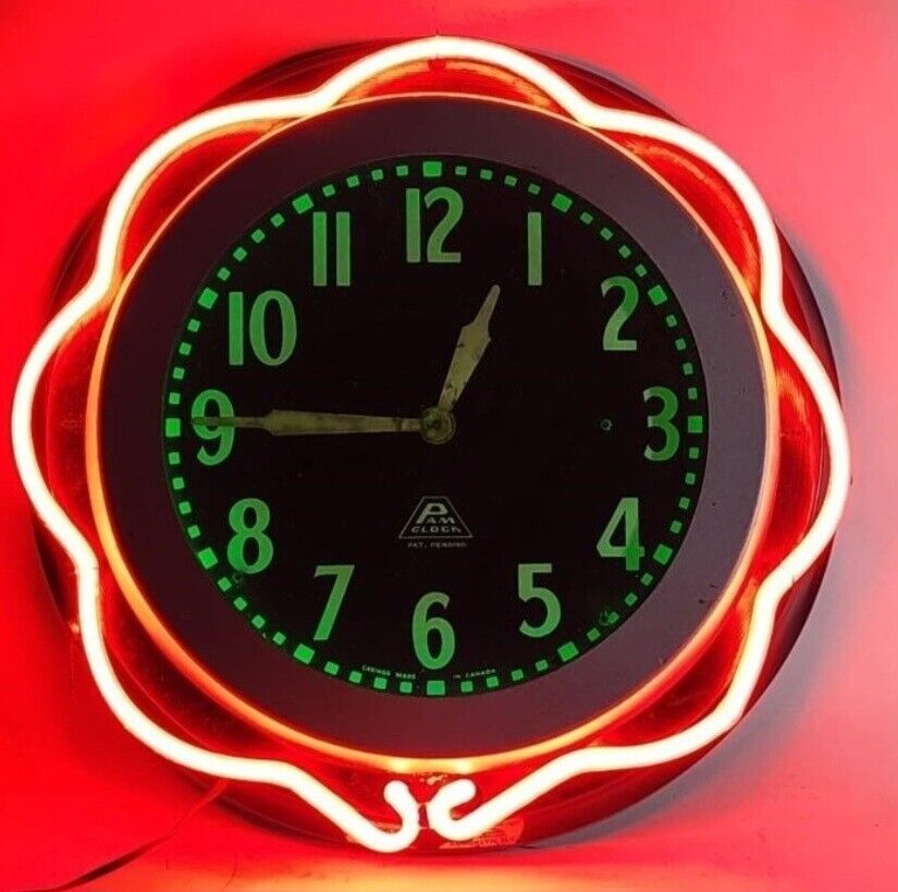 Pam Electric Neon Advertising Wall Clock Multi-Colored 19\
