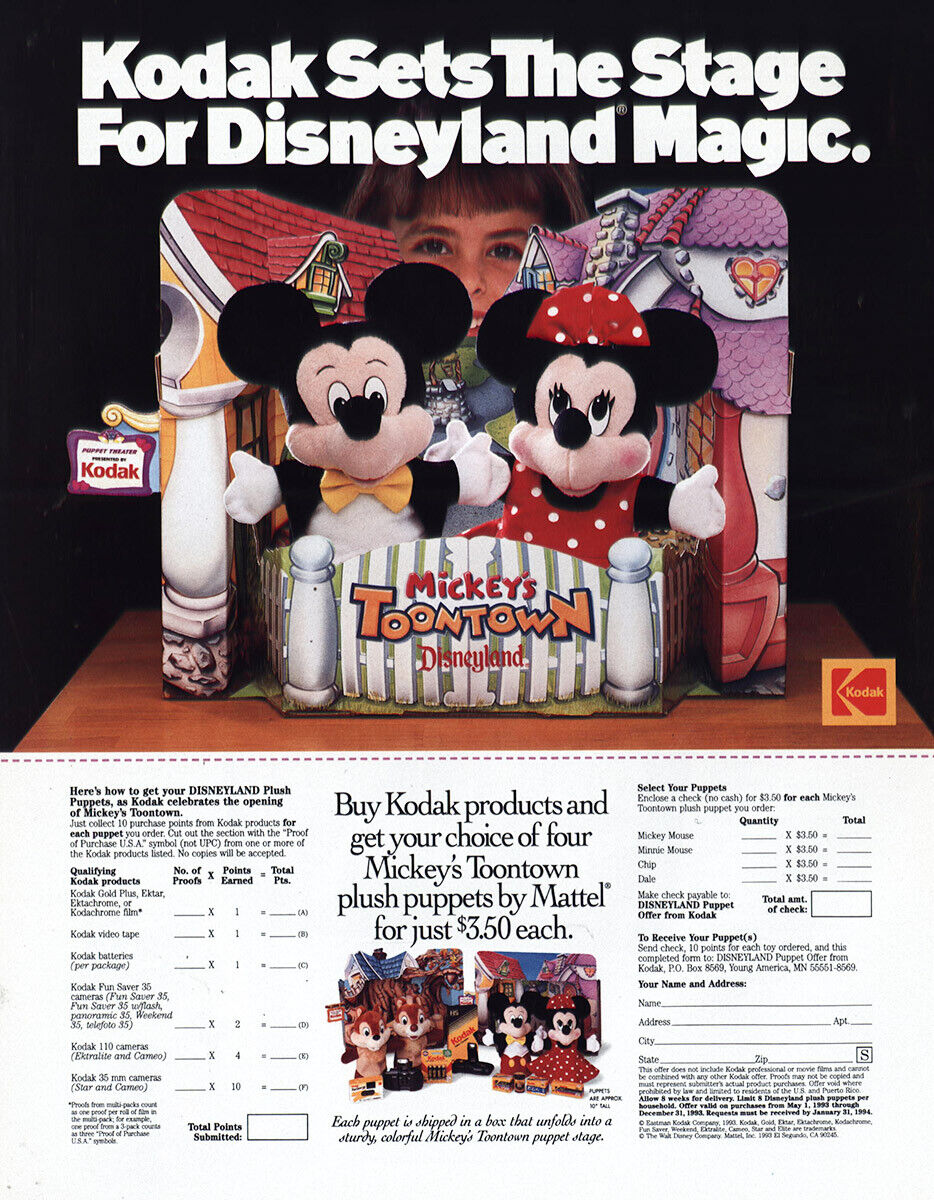1993 Kodak: Disneyland Magic Toontown Vintage Print Ad