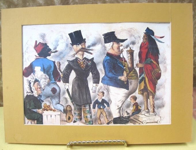 Vintage CHROMOLITHOGRAPH of TOBACCO SMOKERS,C.1880,Worth,Native American,Black