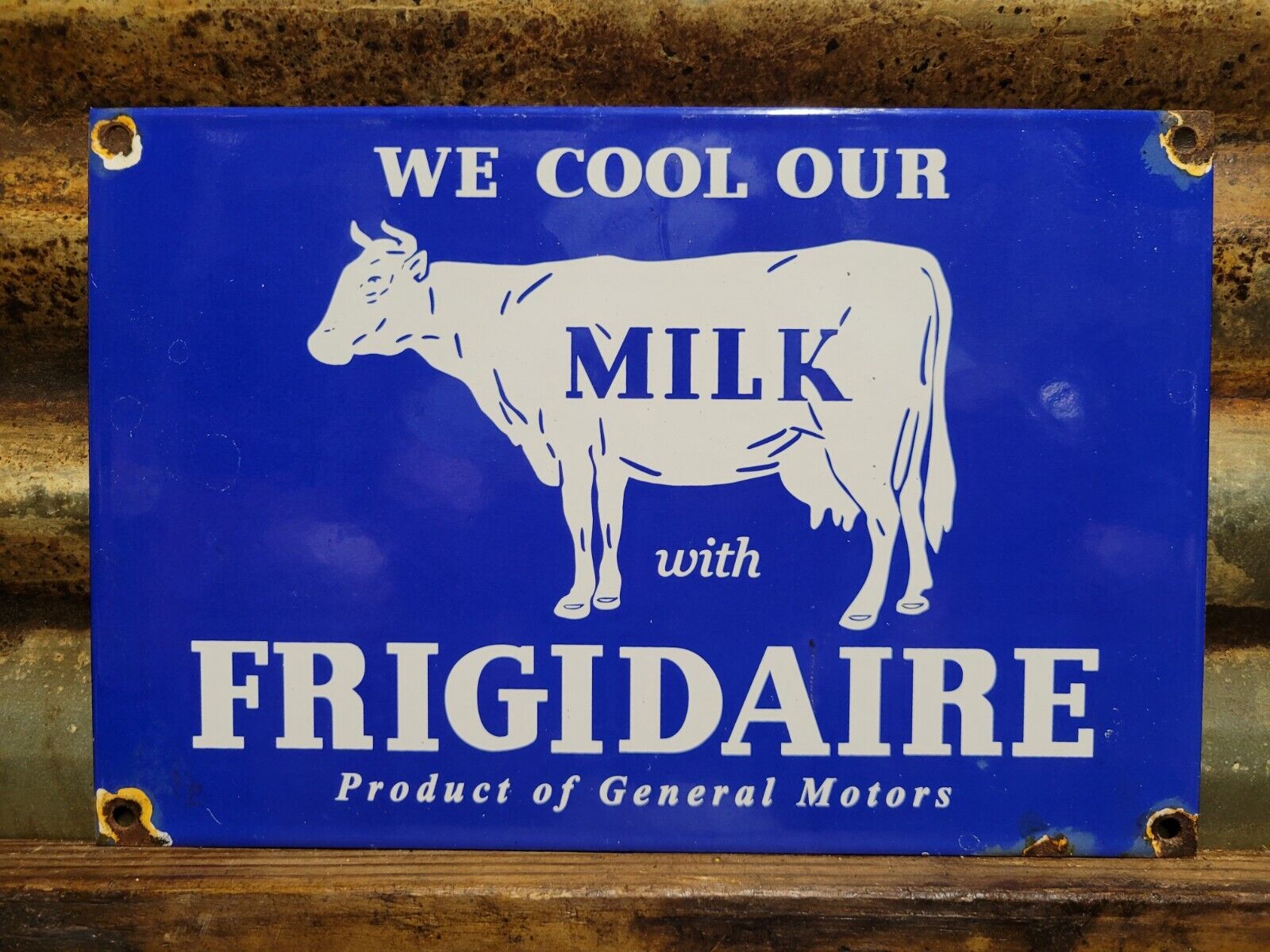 VINTAGE FRIGIDAIRE PORCELAIN SIGN DAIRY FARM MILK COW GENERAL MOTORS ICE COOLER