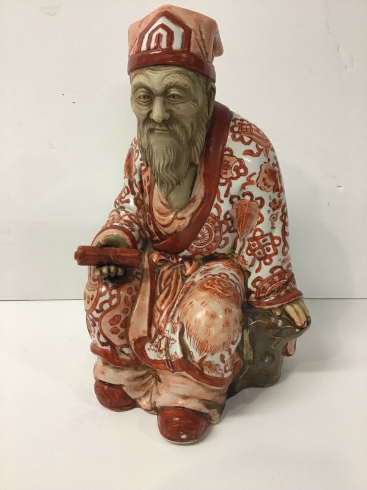 Chinese Hand Painted 11”Tall Pottery Figure Signed