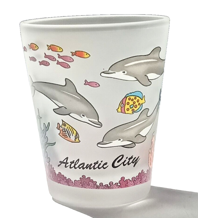 Atlantic City New Jersey Dolphins Souvenir Collectible Shot Glass Frosted VTG
