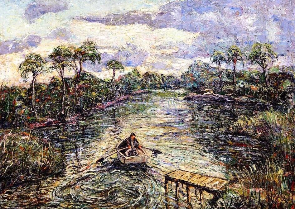 Oil painting Ernest-Lawson-River-Through-the-Everglades impression landscape art