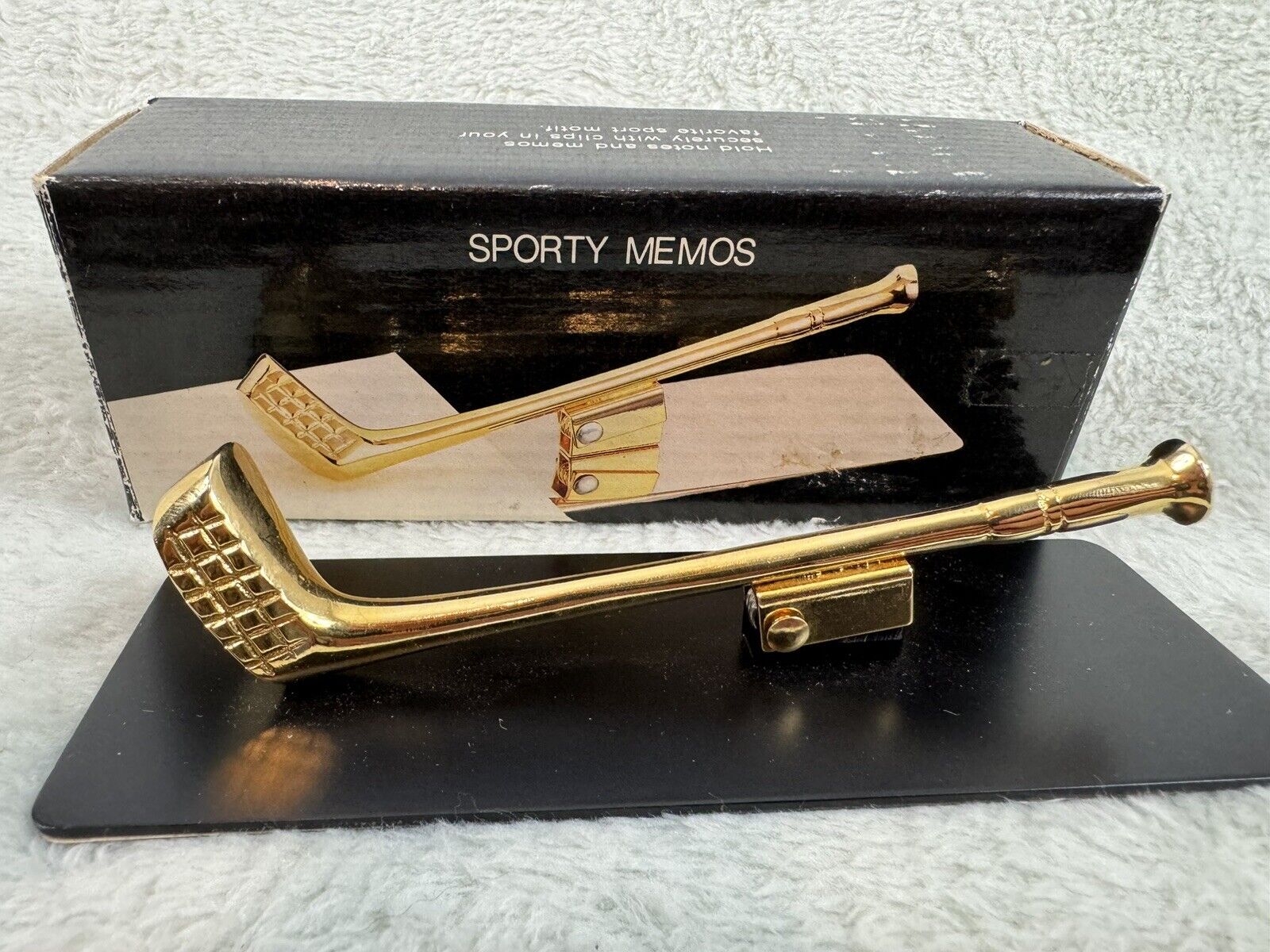 Vintage Golf Club Desk Paper Clip Clamp Gold Sporty Memos
