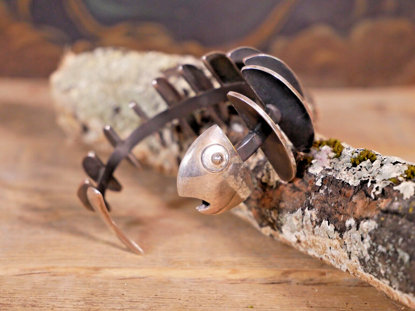 Skeleton Fish Bracelet Antonio Pineda Design Handmade 950 Taxco Mexican Folk Art