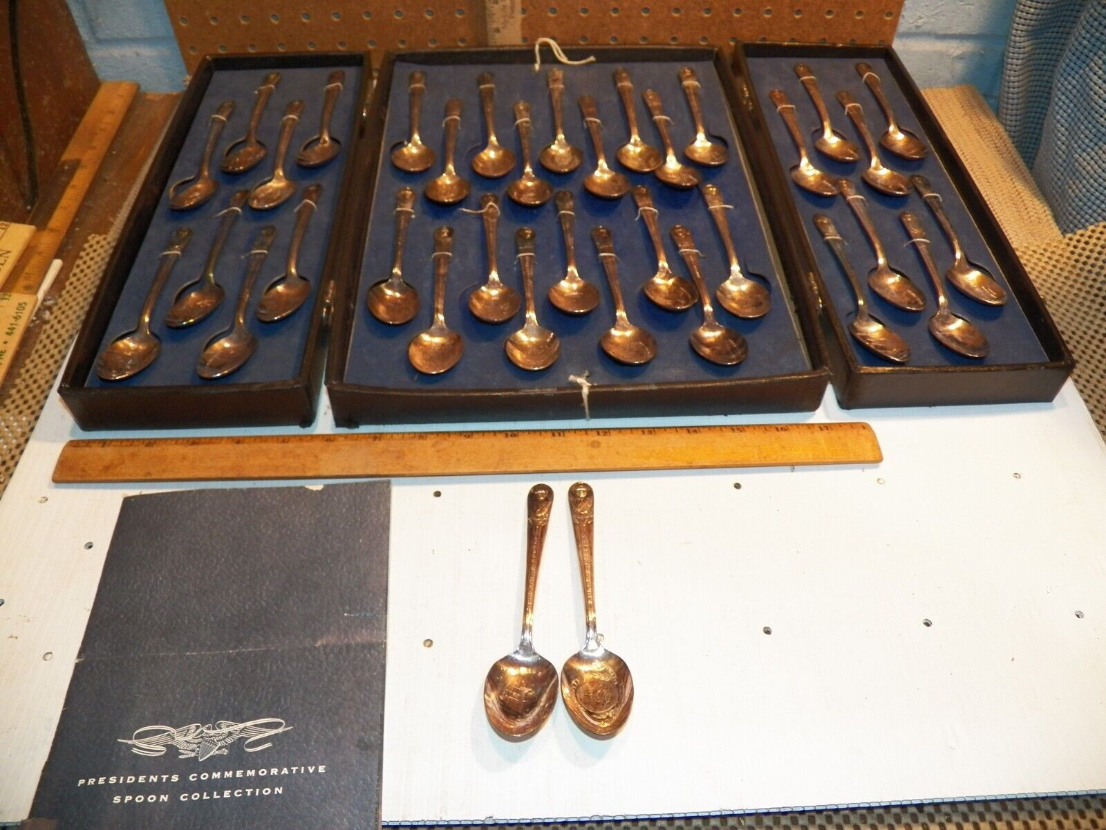 Vintage WM ROGERS 36 Pc Silver Plated Presidents Commemorative Spoon Collection