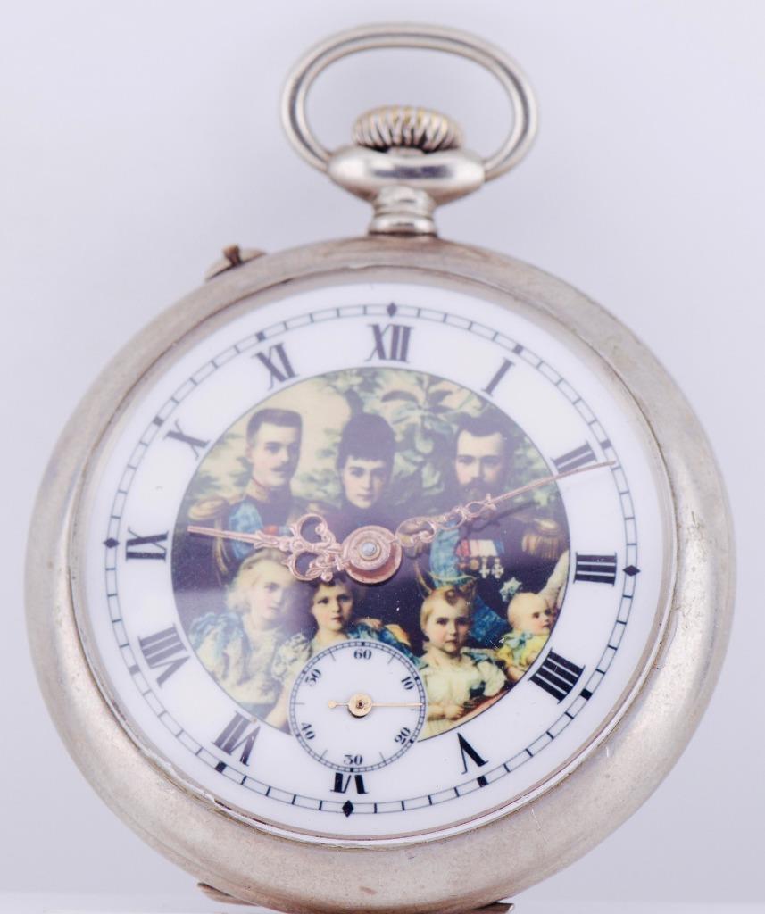 Antique Pocket Watch WWI Era Imperial Russ -Romanov's Royal Family Enamel Dial