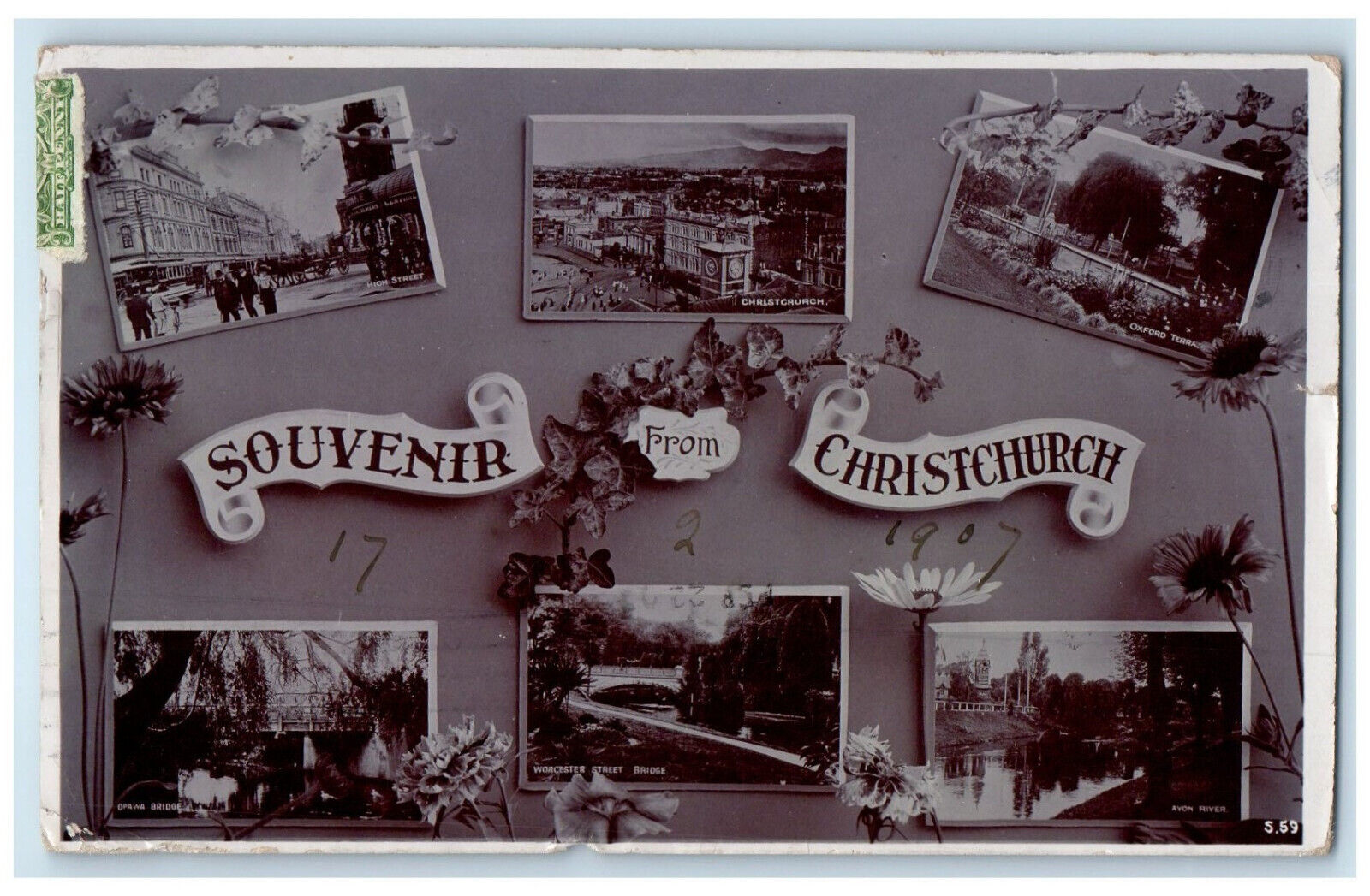 1907 Souvenir from Christchurch New Zealand Posted RPPC Photo Postcard