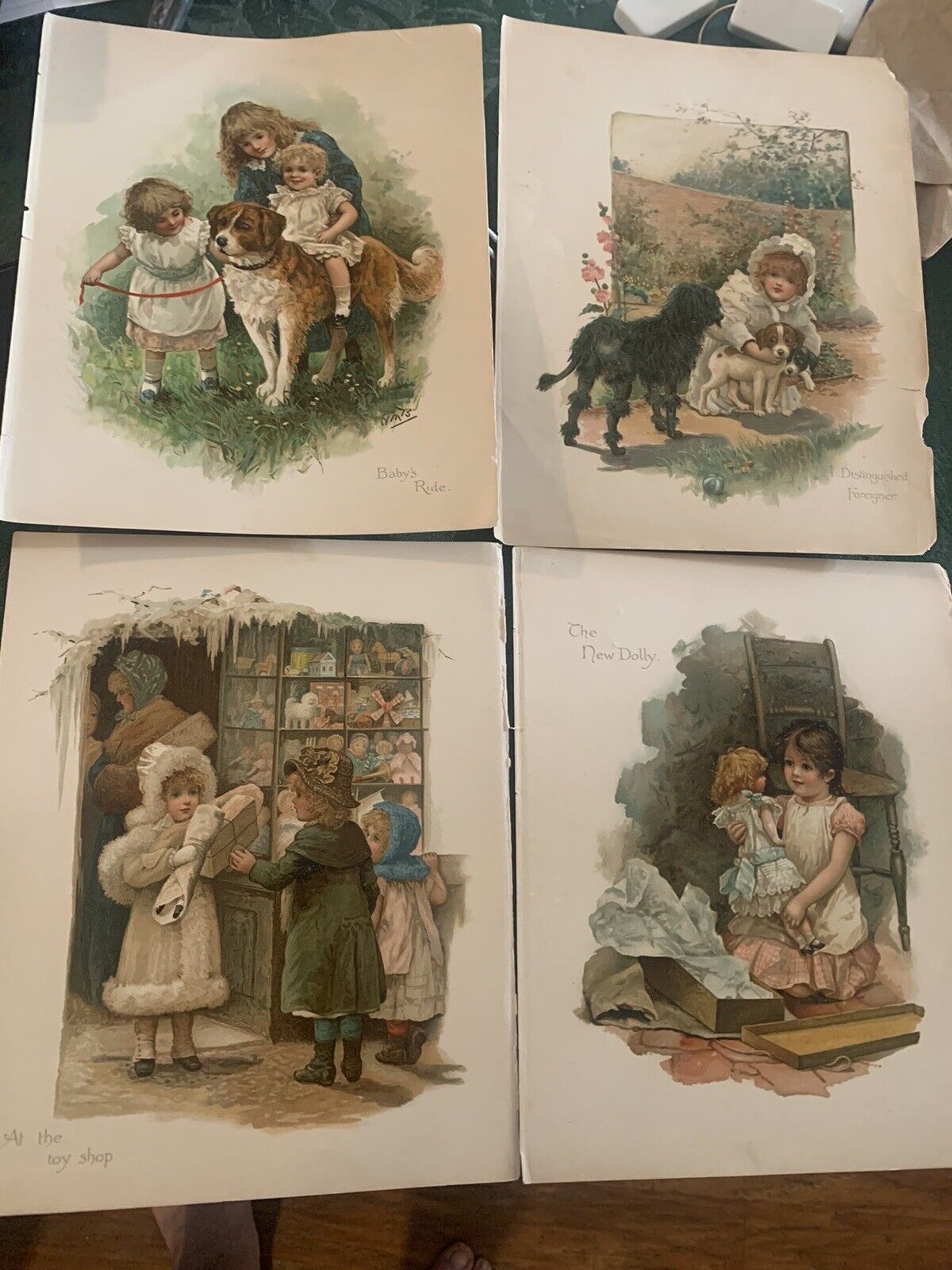 Rafael Tuck ￼Colour 4 Lithographs Rare Children With Dogs Toy Shop New Dolly