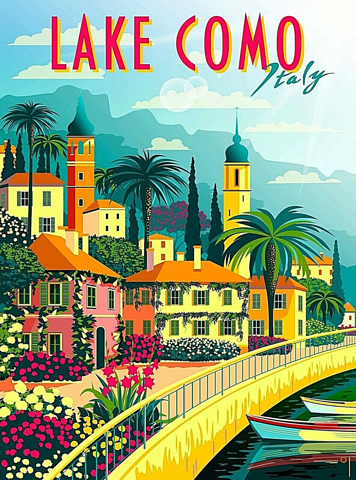 Lake Como Italy Lombardy Retro Travel Advertisement Art Poster Print