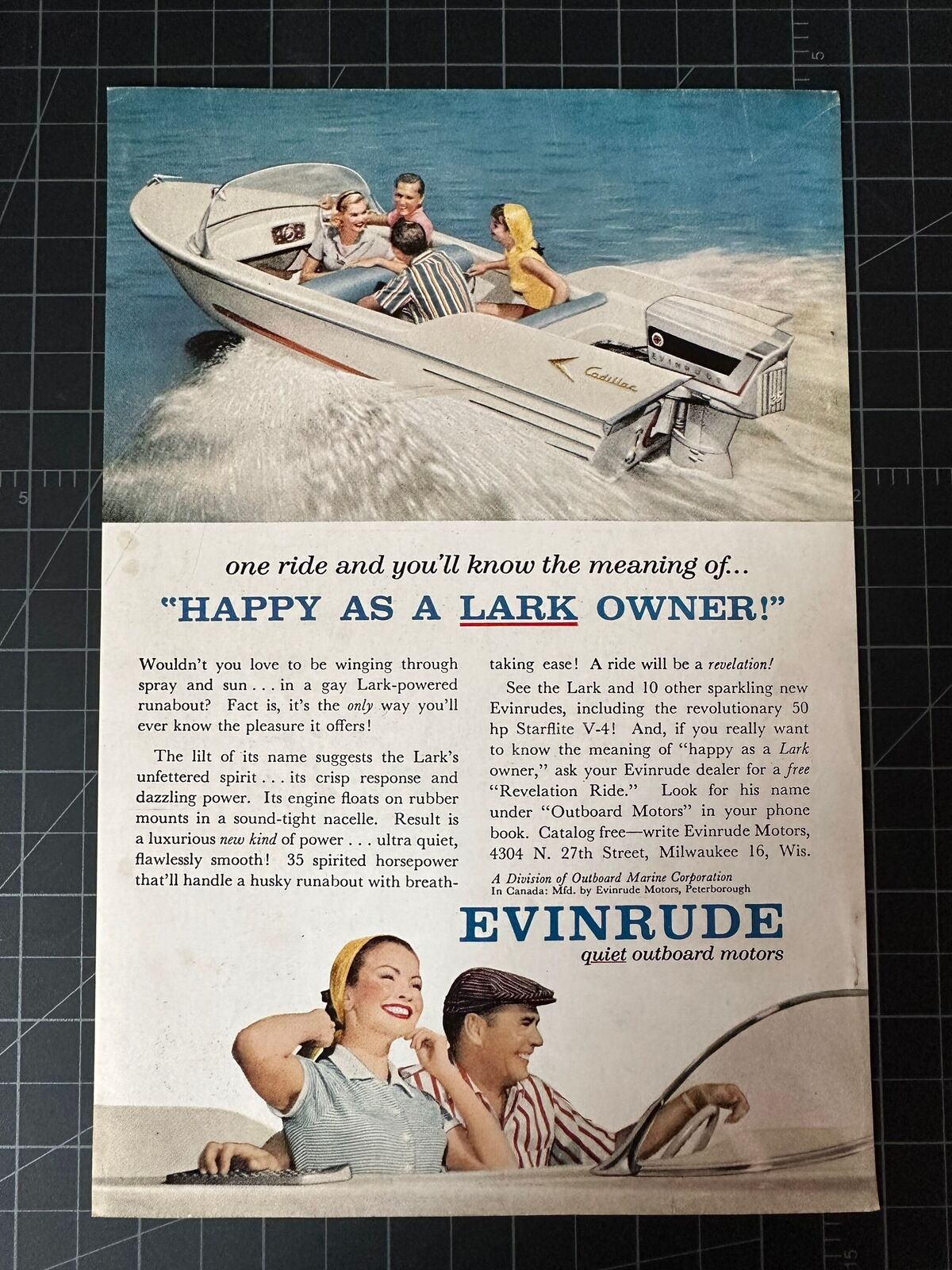 Vintage 1958 Evinrude Boat Motors Print Ad