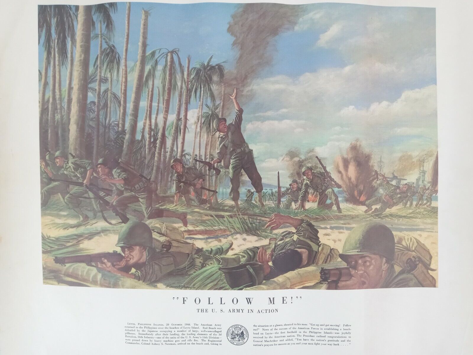 1954 Print of the 1954 Follow Me Leyte Philippines US Army Poster 24x20 - 21-43
