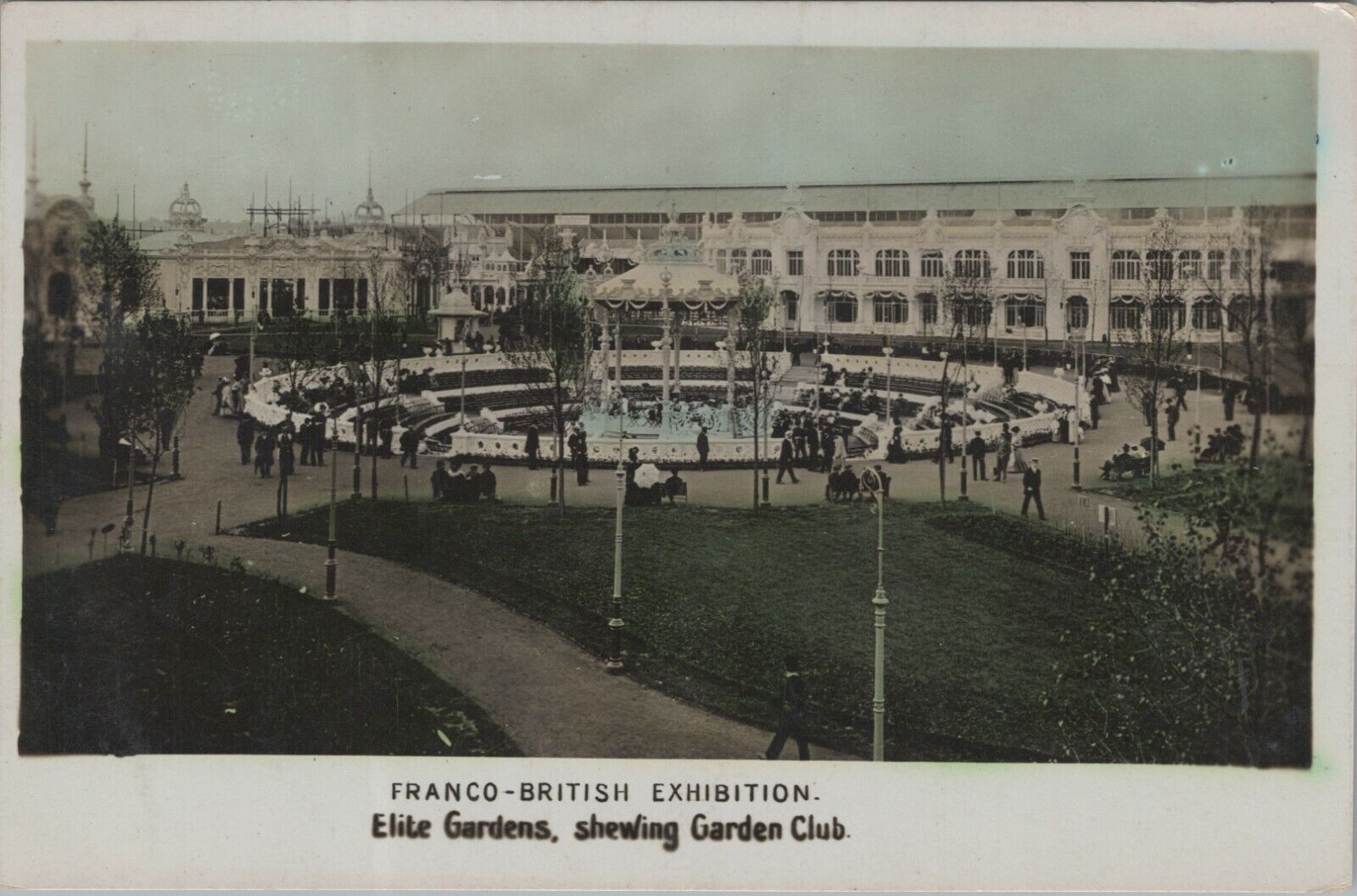 RPPC Franco-British Exhibition Elite Gardens tinted photo 1908 postcard A304