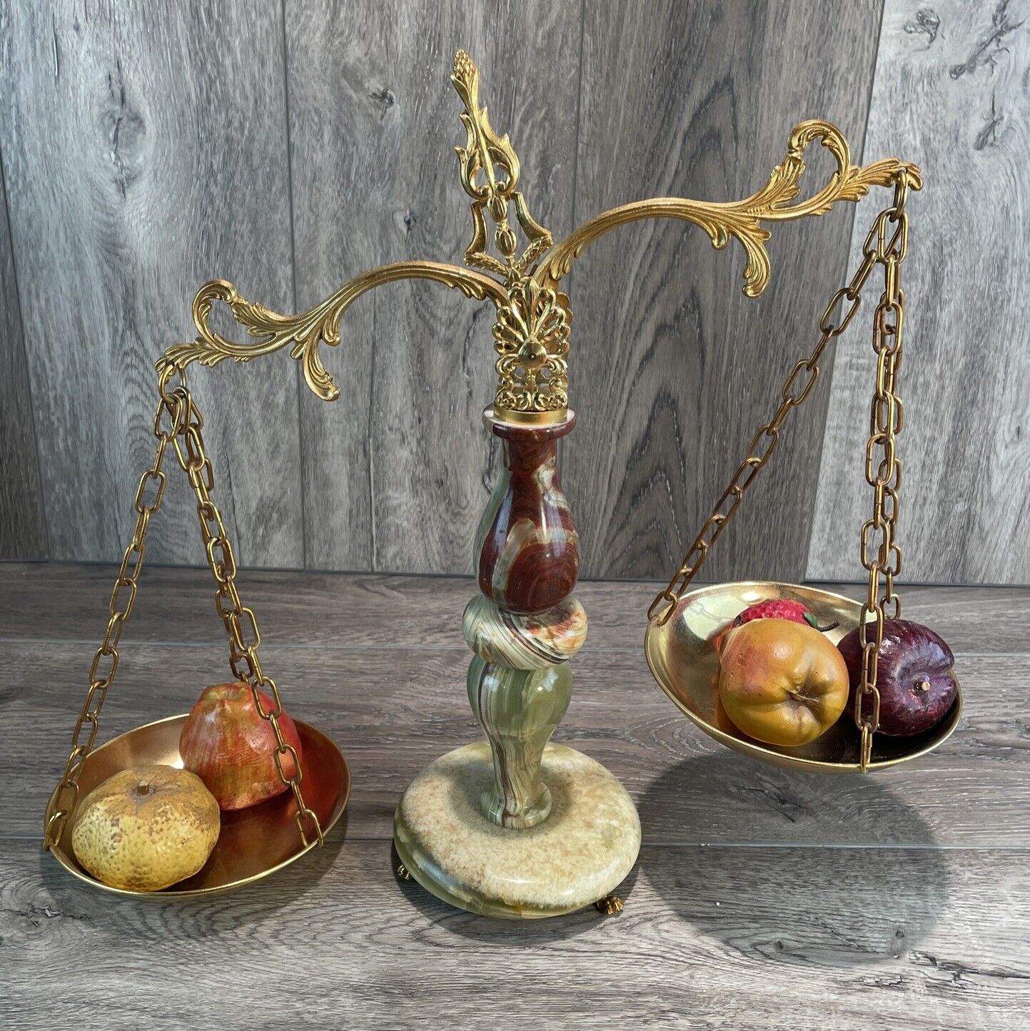 Rare Ornate Vintage Marble Porcelain Fruit Scale For Kitchen And Hole Decor