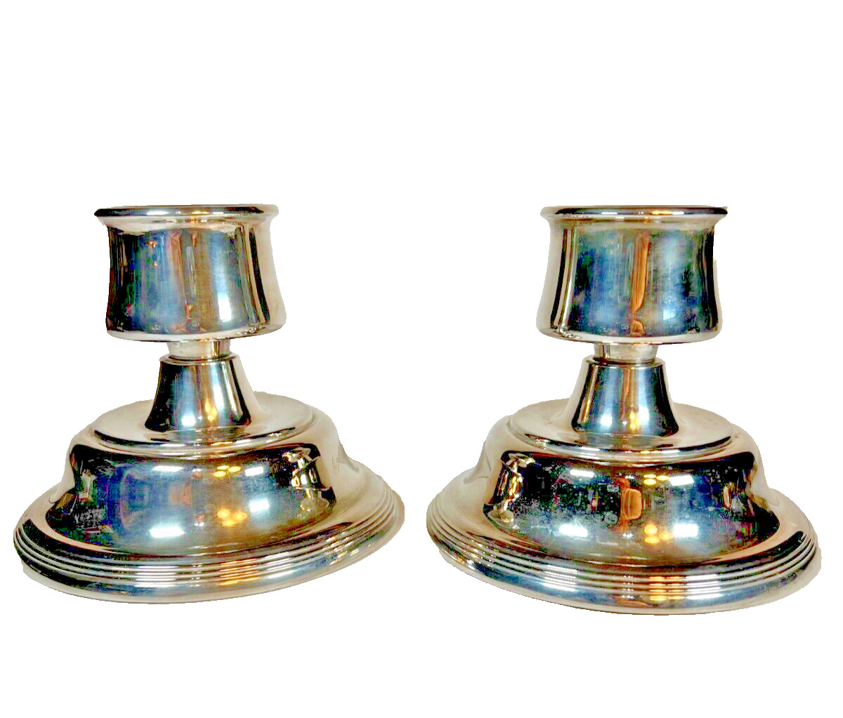 Vintage Classic Pair of Heavy Silver Plated Candle Stick Holders weighted bottom
