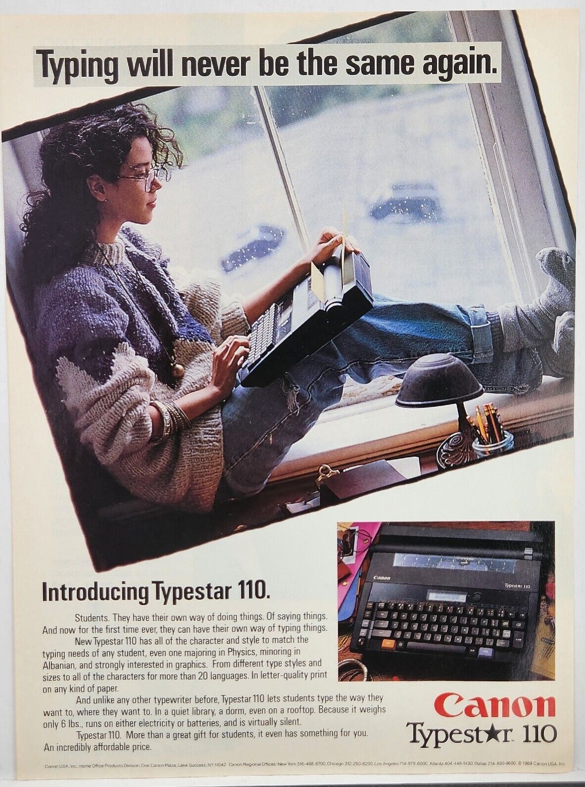 1989 Canon Typestar 110 Typewriter Typiny Will Never Be The Same Vtg Print Ad