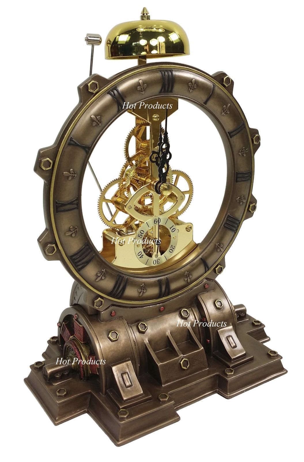 Generator Chiming Bell Gear Desktop Mantle Clock Statue Antique Bronze Finish