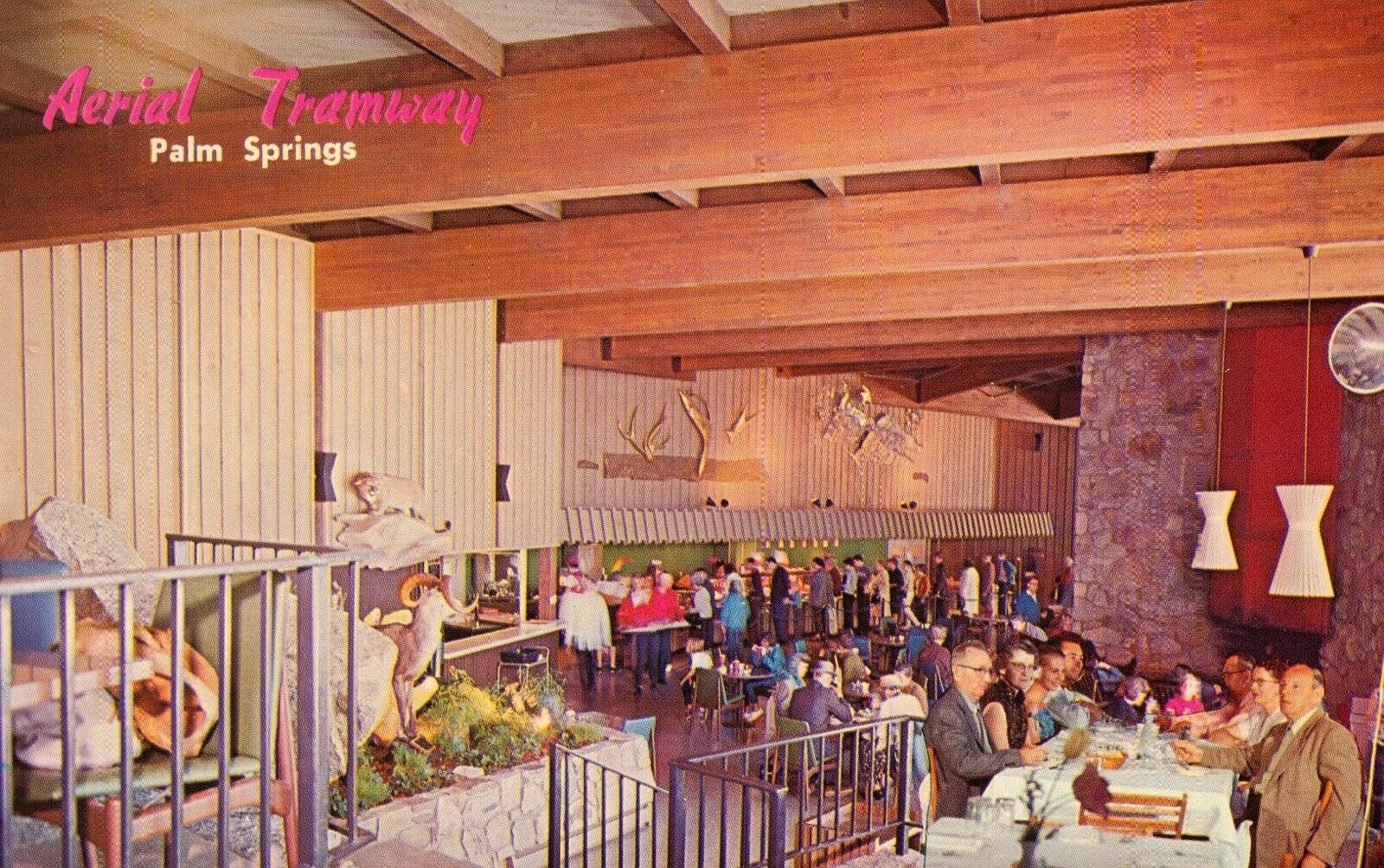 PALM SPRINGS, Cal. Meal Time Aerial TRAMWAY Mtn Station 1966 Vintage POSTCARD