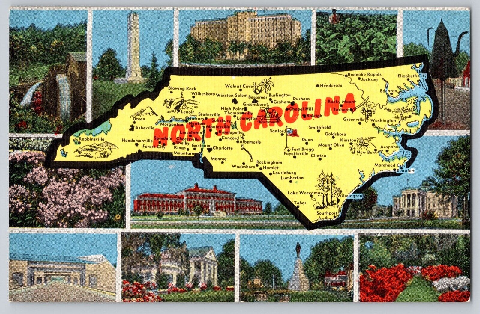 Postcard North Carolina Map Multi View Unposted Linen