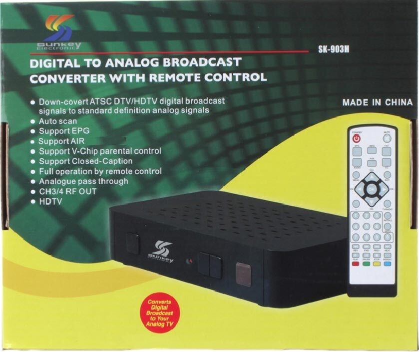 NEW SUNKEY DIGITAL TO ANALOG CONVERTER BOX HDTV SIGNAL ANTENNA DTV TV SK-903H