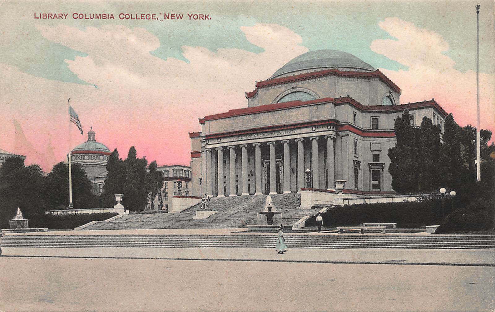 The Library of Columbia College, Manhattan, N.Y.C. ,Early Hand Colored Postcard