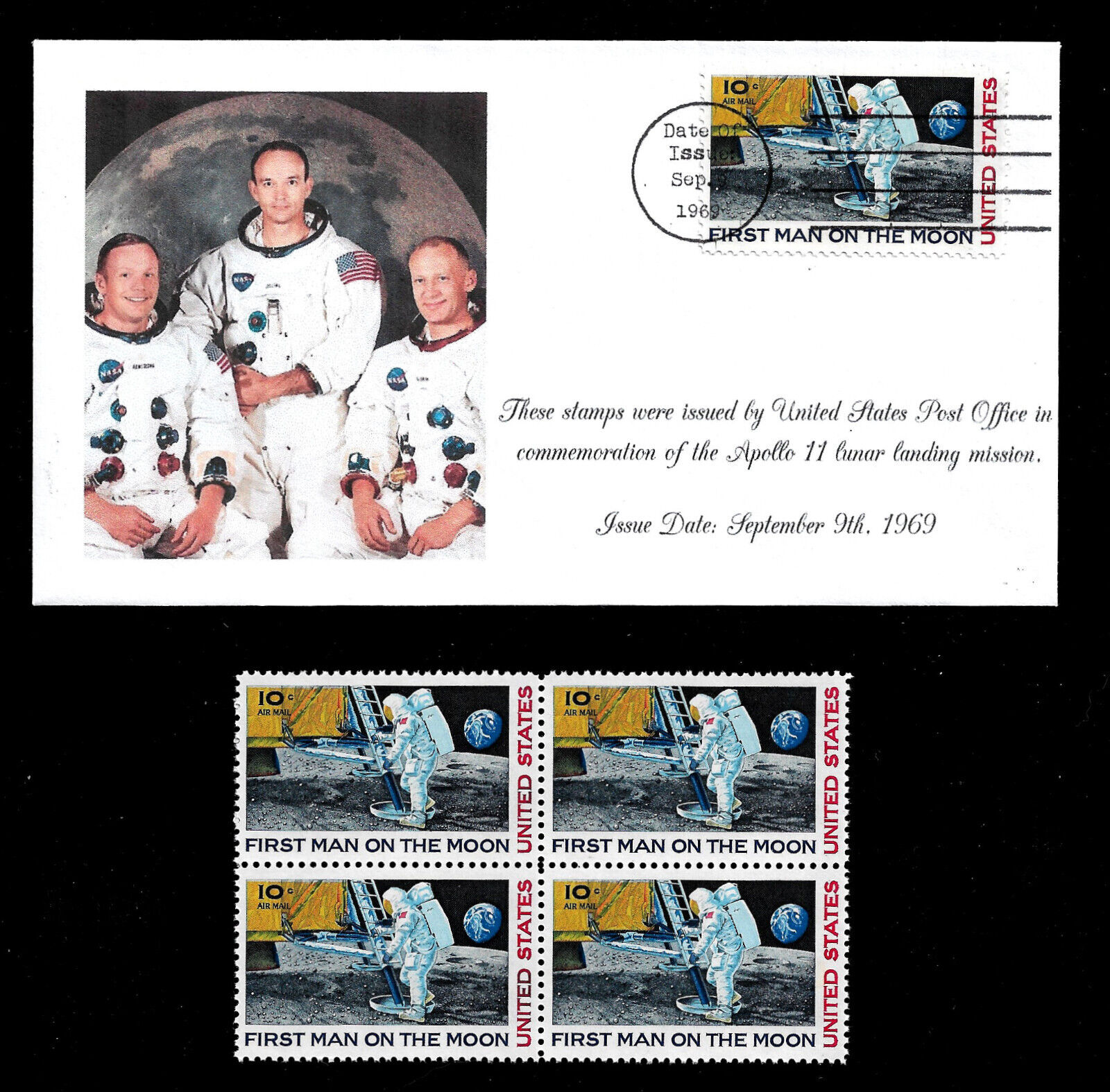 1969 Apollo 11 Lunar Landing Postage Stamps Mint Post Office Fresh Condition