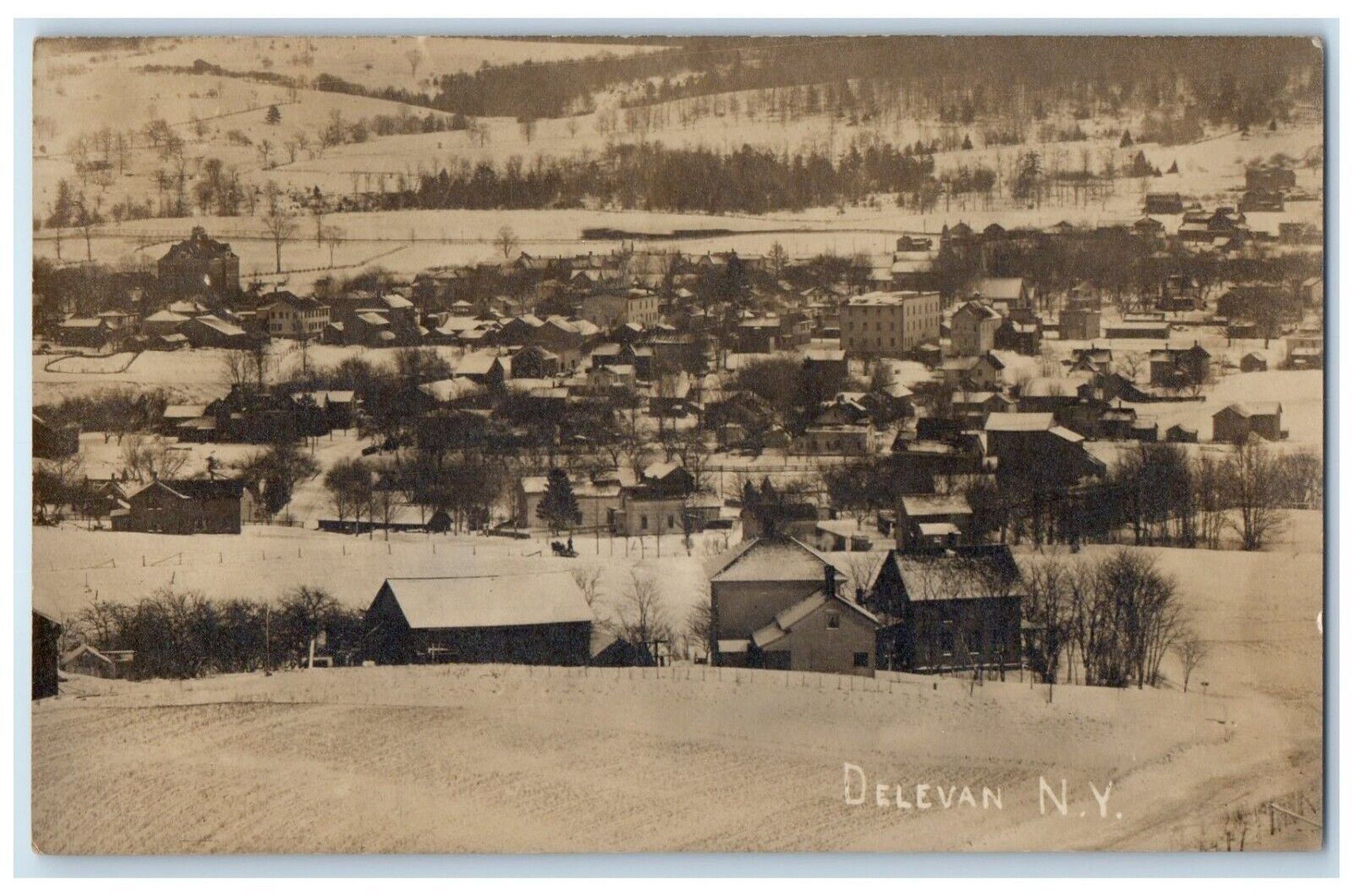 1907 Bird\'s Eye View Of Delevan New York NY RPPC Photo Posted Antique Postcard