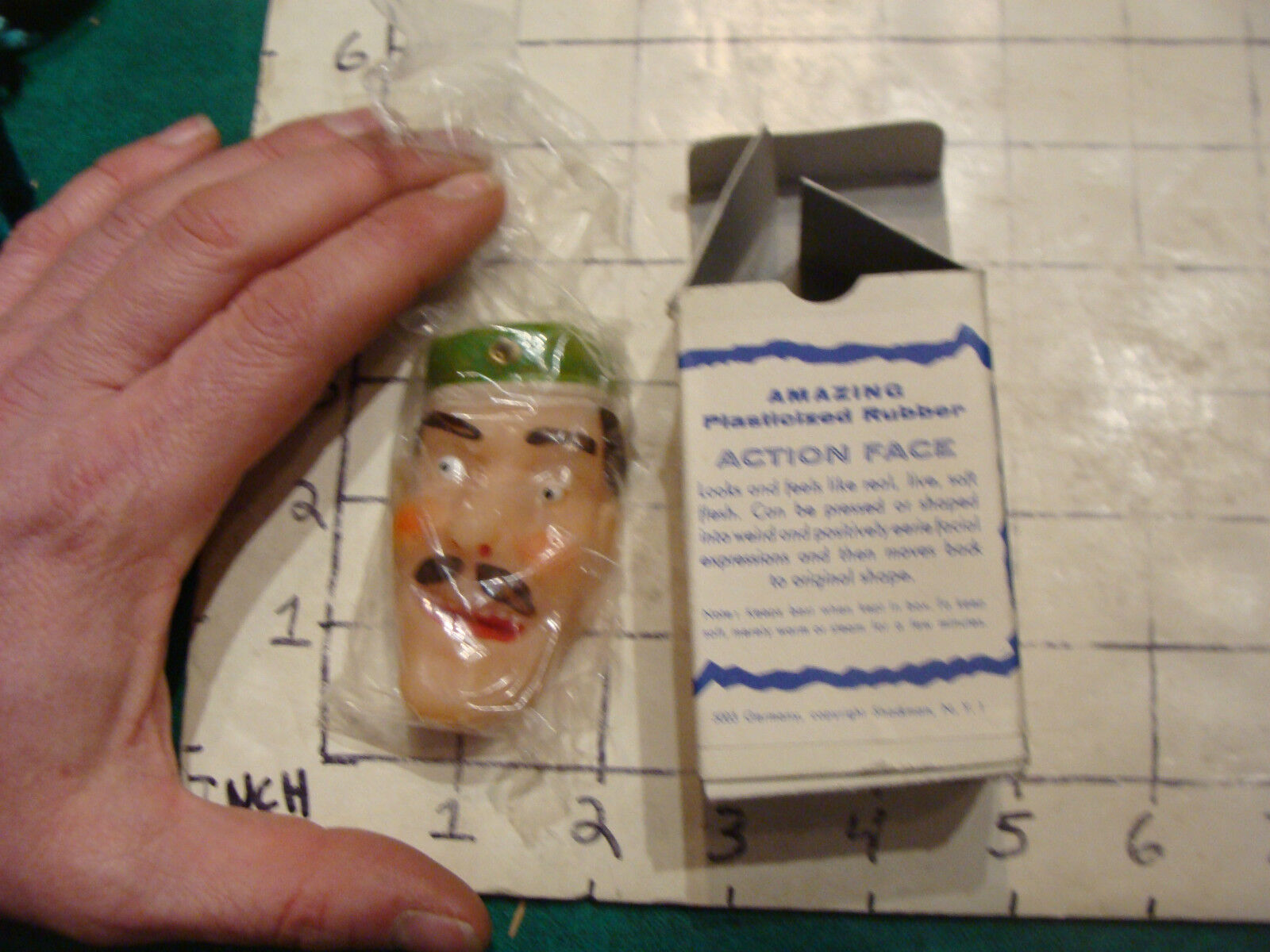 VINTAGE clean UNUSED--AMAZING PLASTICIZED RUBBER ACTION FACE in box 1966 hackman