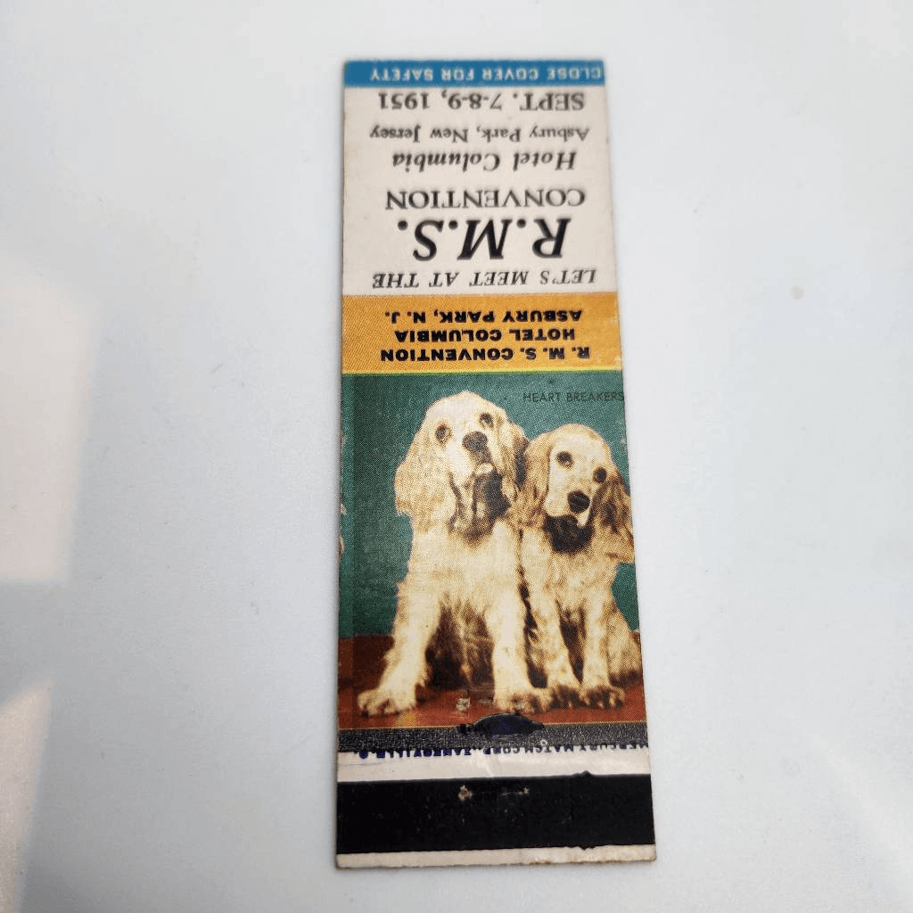 Vintage Matchcover Dogs RMS Convention Asbury Park NJ 1951