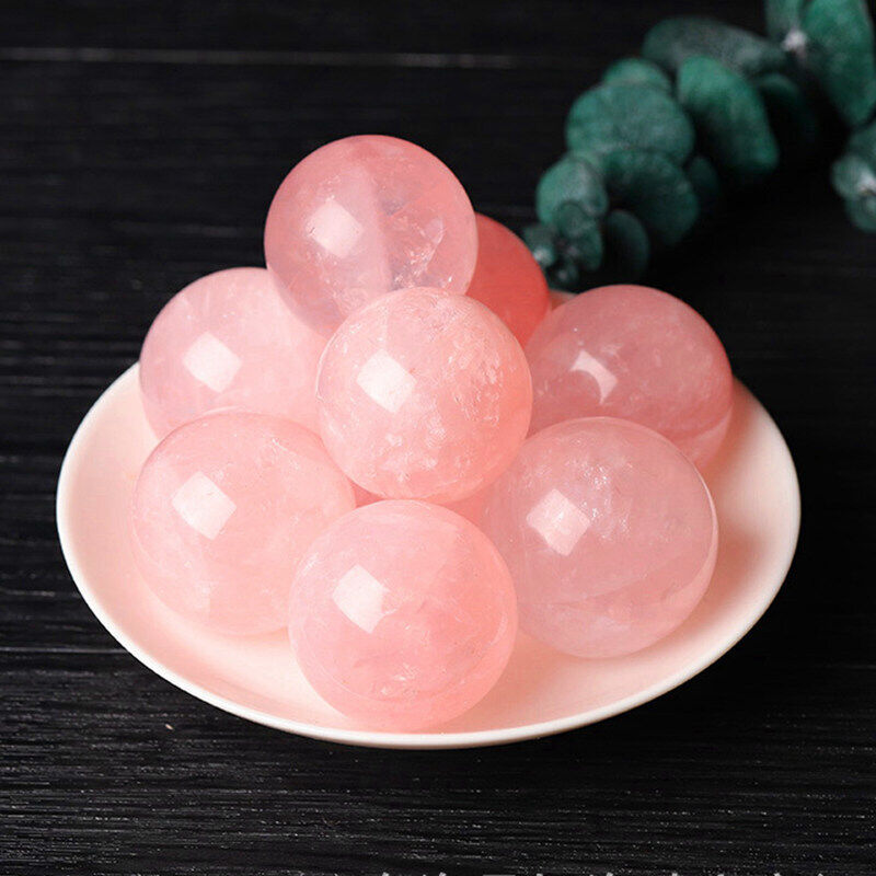 5Pcs 45mm Natural Pink Rose Quartz Crystal Ball Energy Healing Sphere W/ Stand
