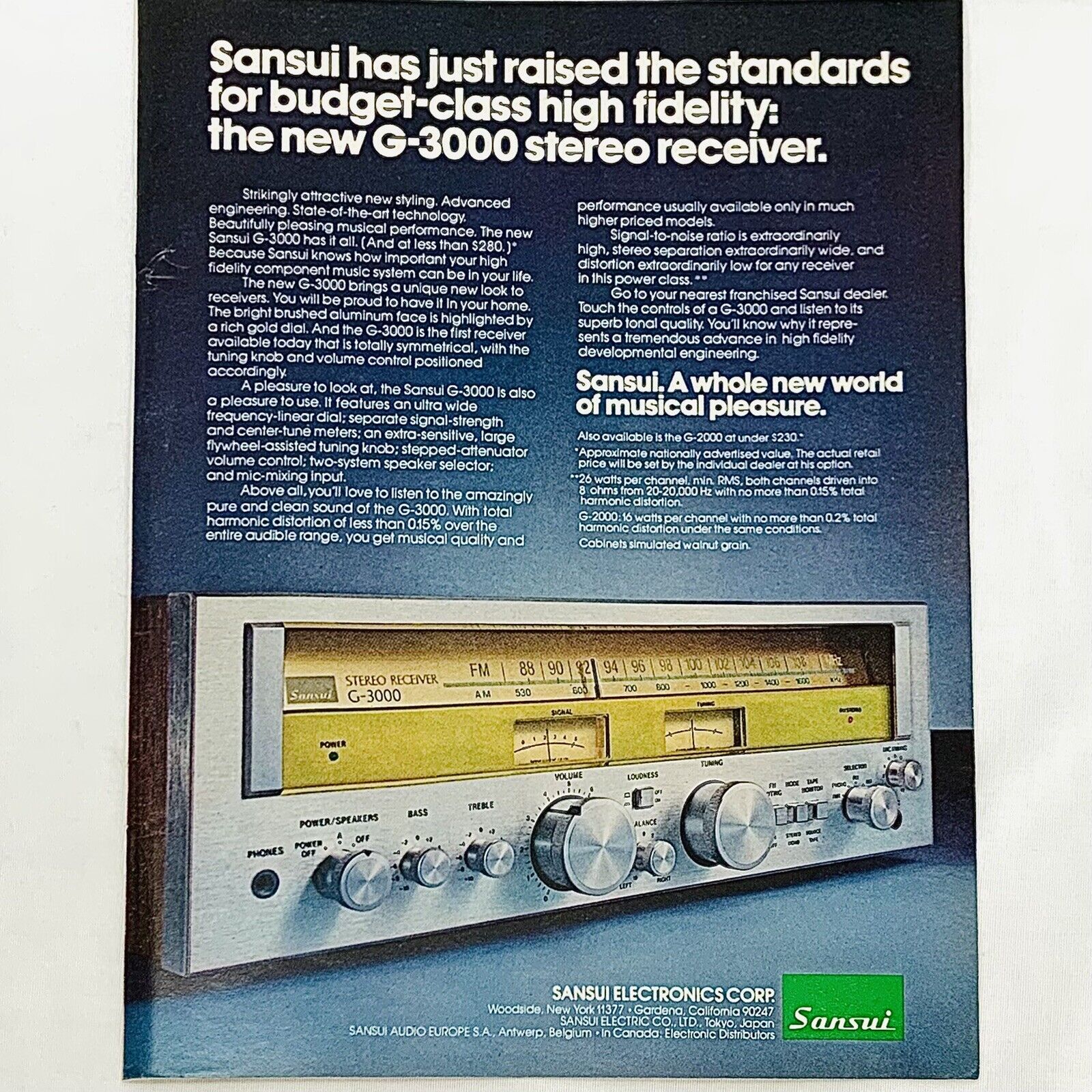 Vintage 1977 Magazine Print Ad Sansui G-3000 Receiver WiFi Home Stereo 8\