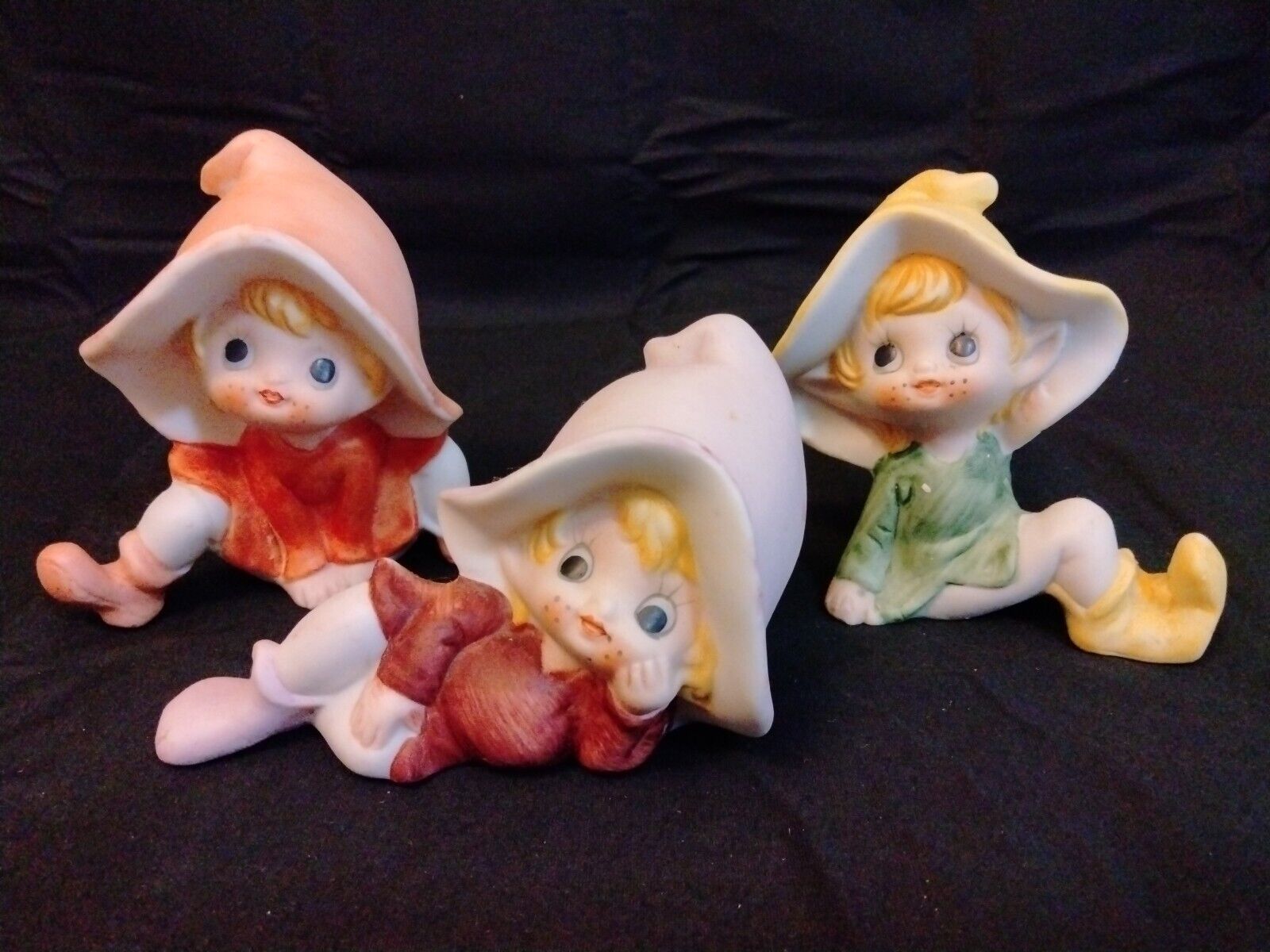 Vintage Homco Garden Pixie Elf Fairies Ceramic Figurines 5213 Set of 3 